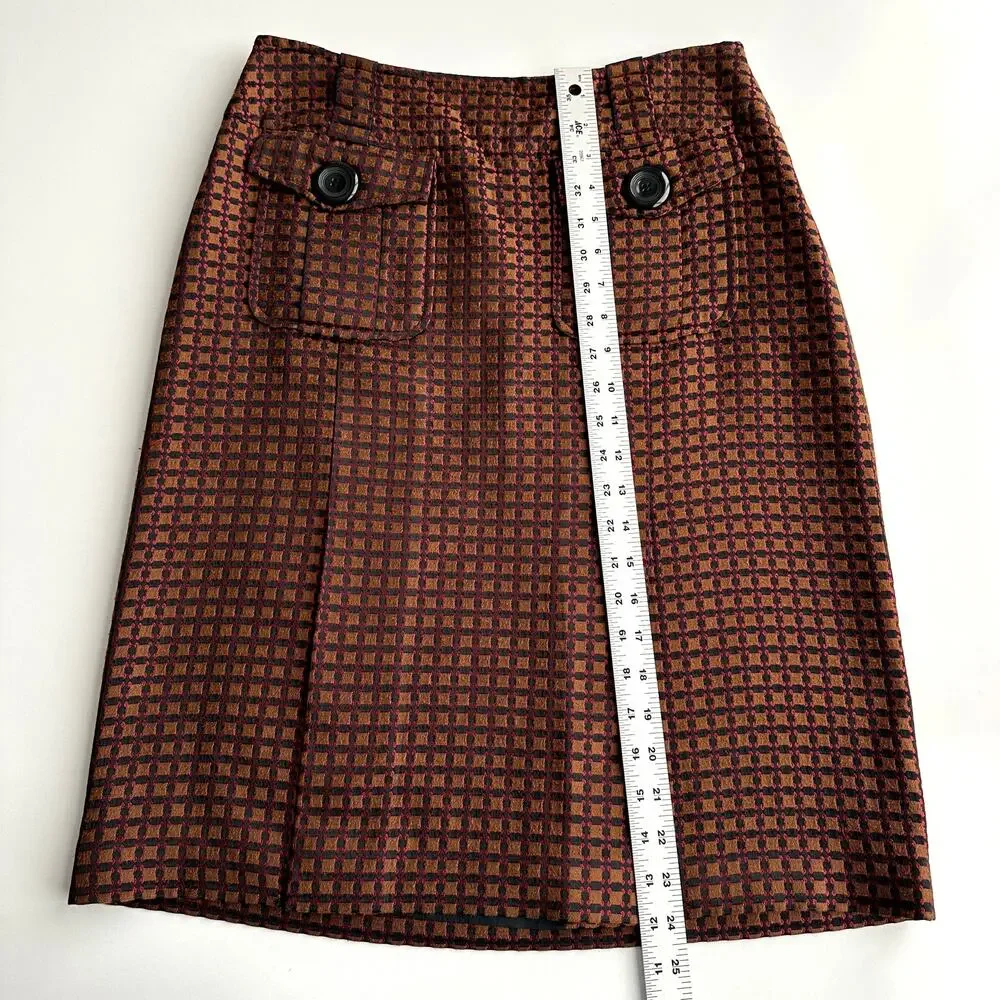 Pendleton Jacquard Patch‎ Pocket Kick Pleat Knee Length Bronze Career Skirt 6